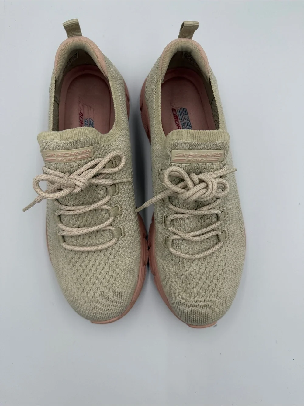 Skechers Women's Knit Slip-On Sneakers in Cream and Blush